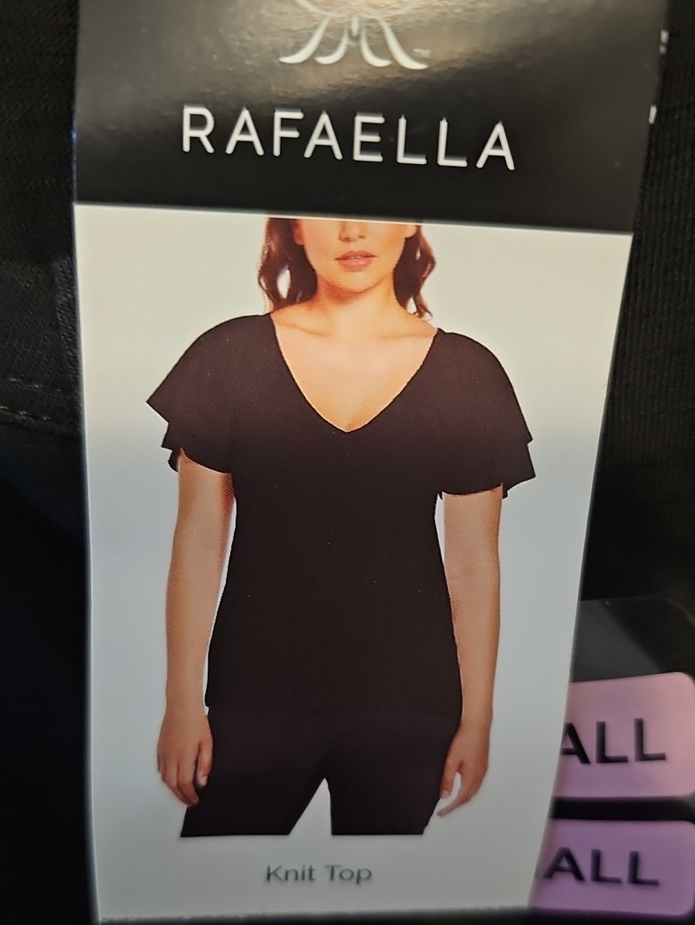 Rafaella Black V-Neck Knit Top with Flutter Sleeves